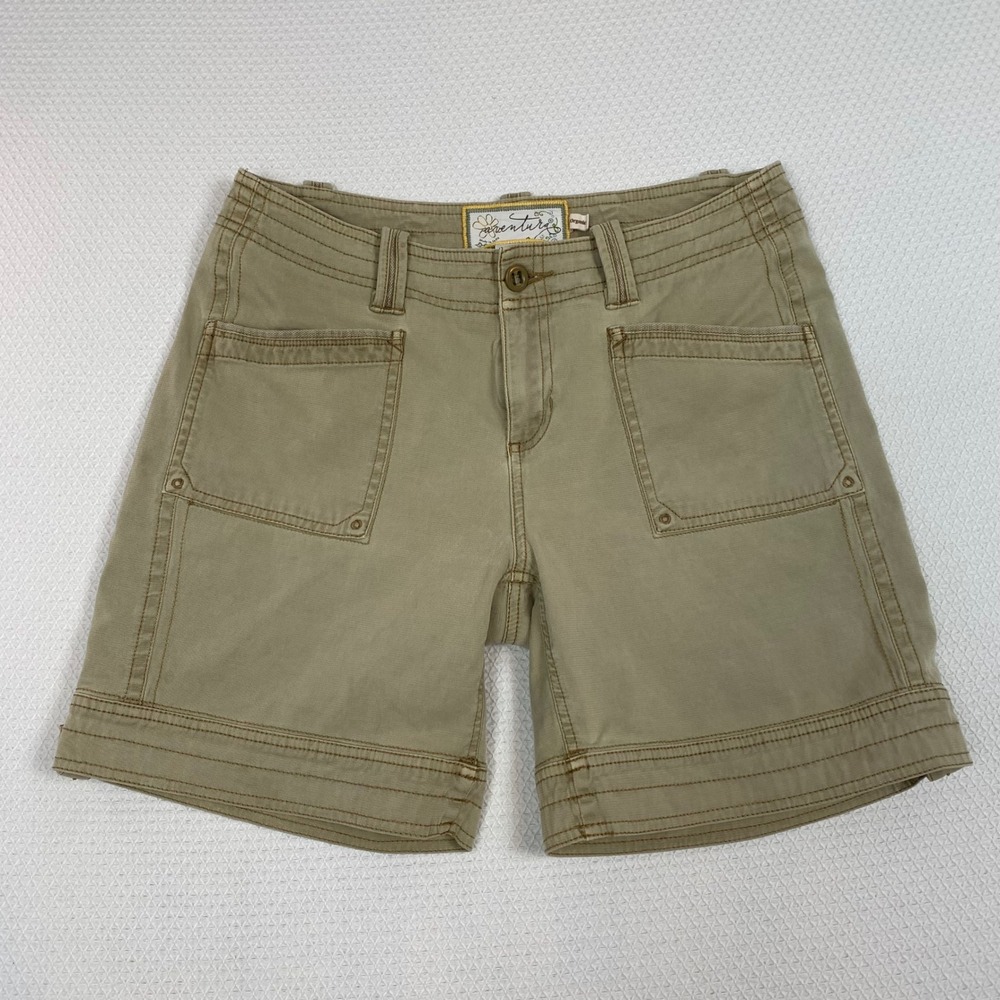 Aventura Women Khaki Organic Cotton Utility Cargo Shorts Tan Stretch Shorts Sz 6